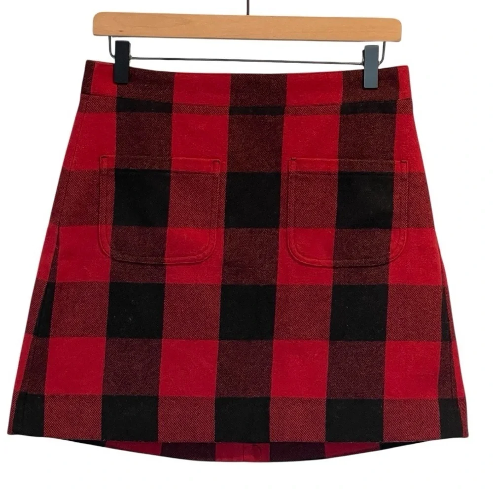 J. Crew Red/Black Checkered A-Line Mini Skirt, Wool Blend, Lined, Holidays, Sz 4 - Picture 3 of 13